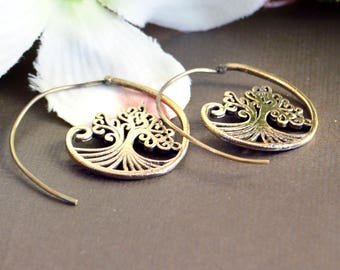 CLEARANCE SALE Spiral earring,Gold Spiral Tree of Life,Bohemian Jewelry,Boho EARRINGS,Tribal Brass earrings,Ethnic ,jewelry burning man