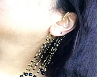 Black gold ear cuff-dangle ear jacket bohemian jewelry-ear climbers-beaded ear cuff-burning man -festival jewelry-coachella