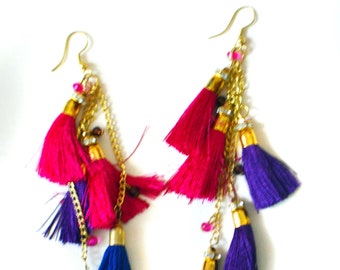 tassel earrings-purple pink tassel earrings-pink purple jewelry-tassels jewelry