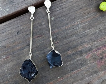 Druzy Earrings-Black Druze Earrings-Onyx earrings- Silver Black Earrings- Minimalist-Designer earrings-bezel set-Modern Jewelry-AHAAVI