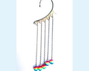 Rainbow EAR CUFF-Gay pride earring-Bohemian Ear cuffs,dangle Ear Jackets,Boho-chic earring,minimalist,modern earrings,Long ear cuffs