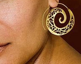 CLEARANCE SALE Gold Spiral Hoop earrings,Bohemian ,Filigree Gold hoops,Boho,Tribal Brass earrings,minimalist earrings