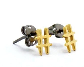 Hashtag Stud Earrings-posts-18K Gold filled-silver-Modern Geometric- Minimalist-Designer jewelry gift for her birthstone AHAAVI