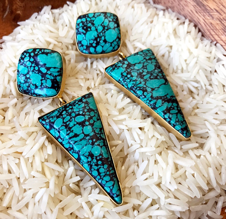 Turquoise Earringsgold Dangle Earringsturkish Earringsgeometricblue