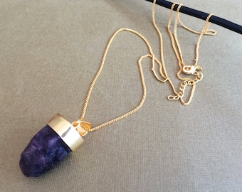 Amethyst Necklace,Amethyst Crystal necklace,Pendant necklace,Layering Necklace,February birthstone Amethyst Pendant,Purple Gold Necklace