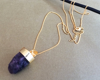 Collier Amethyst, collier en cristal d’Amethyst, collier de Pendant,Layering Necklace, Pendentif de pierre de naissance de février Amethyst, collier d’or pourpre