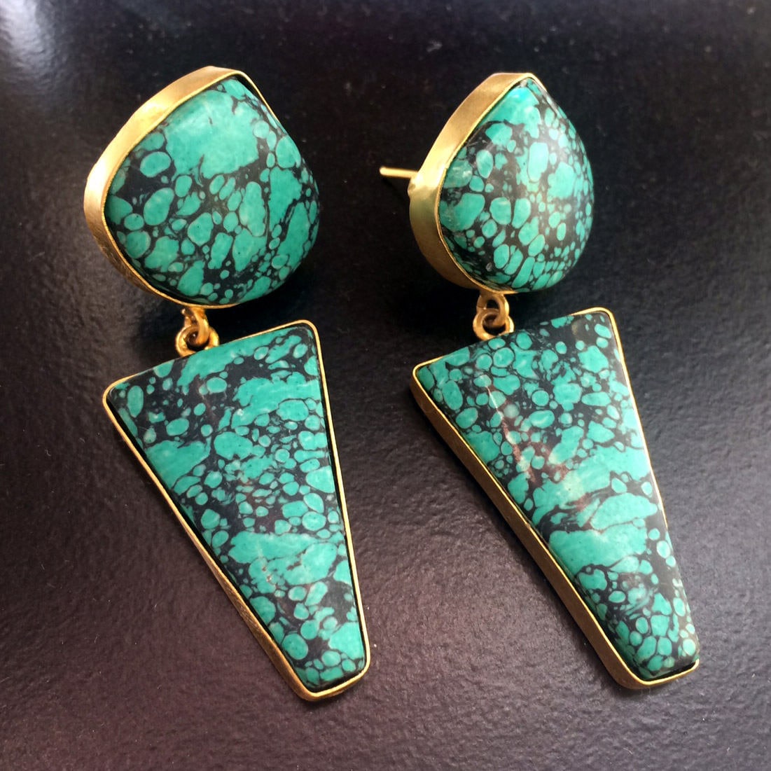Turquoise Earrings-gold Dangle Earrings-turkish Earrings-geometric-blue ...