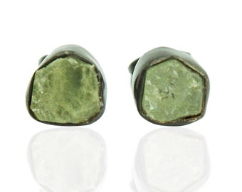 Raw Peridot earrings -Studs-Posts- August Birthstone earrings-Minimalist-18K Gold filled-Designer jewelry-bezel set-Modern Jewelry-AHAAVI