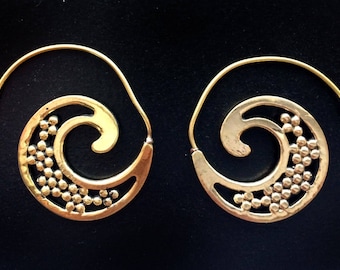Gold Spiral Earrings: Filigree Boho Tribal Jewelry