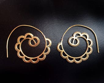 CLEARANCE SALE Spiral earring,Gold Spiral coachella earrings,Etsy Jewelry,Tribal Brass earrings,Ethnic minimalist,jewelry burning man