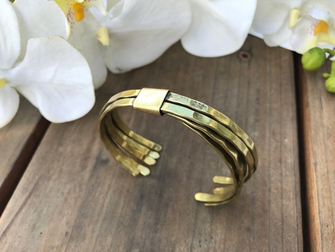 Gold Cuff Bracelet, Minimalist Cuff Hammered Gold Bracelet Unisex Men's