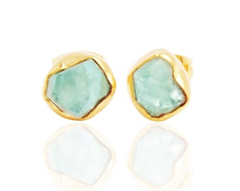 Aquamarine earrings -Stud earrings-Posts- March Birthstone-Minimalist-18K Gold filled-Designer jewelry-bezel set-Modern Jewelry-AHAAVI