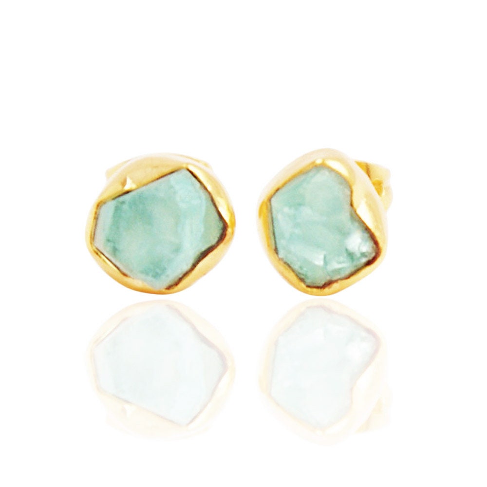 Aquamarine Raw Crystal Huggies Silver Earrings – Mystica Store