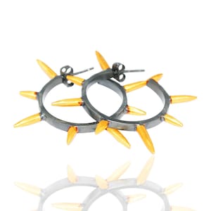 Hoop Earrings gold -Spike Hoop earrings-18K gold Filled earrings-Minimalist-Matte Gold Black Hoops Designer earrings- Modern Hoop earring