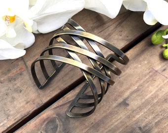 Modern CUFF bracelet rare Bronze bohemian cuff, Minimalist Jewelry, Long Geometric Cuff Bracelet Mens women Jewelry,Unisex