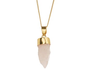 Minimalist Necklace-Rose quartz necklace-Gold chain pendant-gemstone jewelry-modern minimalist-pink and gold necklace-acorn necklace
