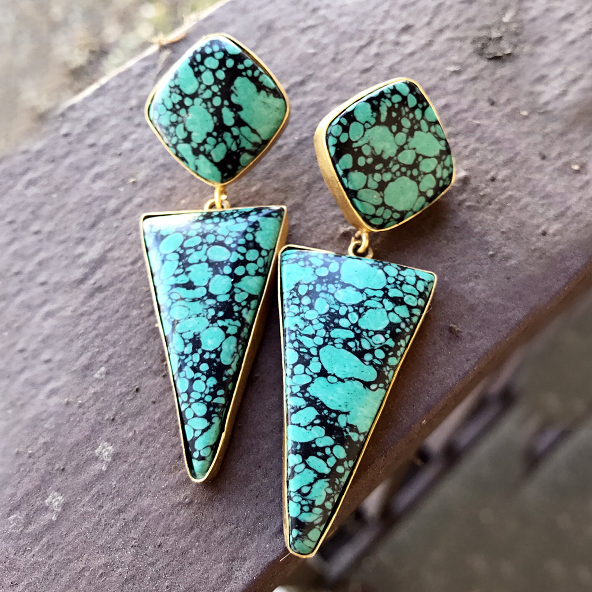 Turquoise Earrings-gold Dangle Earrings-turkish Earrings-geometric-blue ...