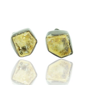 Raw Citrine Stud Earrings: 18K Gold Bezel, November Birthstone