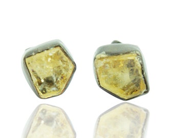 CITRINE earrings -raw gemstone studs-November Birthstone-Minimalist-18K Gold filled-Designer jewelry-bezel set-Modern Jewelry-AHAAVI