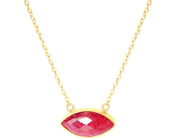 Collier Rubis Or-Marquis collier-18K Or rempli- Juillet Birthstone Necklace, Minimalist collier-cadeau pour sa pierre précieuse ensemble Bezel