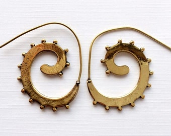 CLEARANCE SALE Gold threader Spiral earring, coachella earrings,Etsy Jewelry Tribal Brass earrings,Ethnic minimalist,jewelry burning man