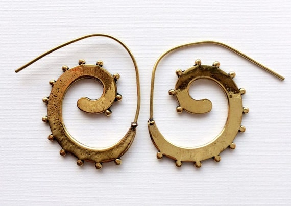 CLEARANCE SALE Gold threader Spiral earring, coachella earrings,Etsy  Jewelry Tribal Brass earrings,Ethnic minimalist,jewelry burning man