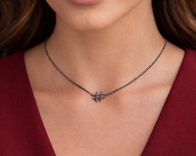 Featured listing image: Black Hashtag charm necklace