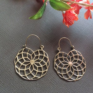 CLEARANCE SALE Gold Hoop earring, Bohemian Jewelry, Mandala jewelry, Boho Chic EARRING, Tribal Brass earrings, minimalist earrings kucch