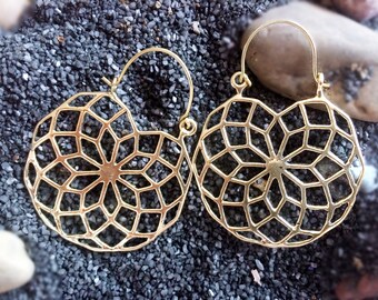 CLEARANCE SALE Gold Hoop earring,Bohemian Jewelry,Mandala jewelry,Boho Chic EARRING,Tribal Brass earrings,minimalistic, earrings