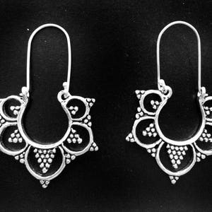 CLEARANCE SALE Tribal Silver Hoop earrings,Henna tattoo hoop Bohemian Jewelry,Filigree Silver hoops,BOHO Ethnic Mandala earrings coachella image 1