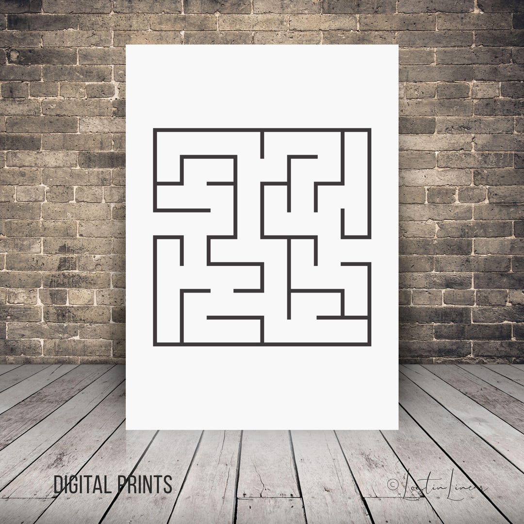 Maze Pattern Line Art Printable, Modern Geometric Puzzle Wall Art ...