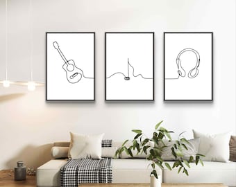 Abstract Music Wall Art Print Set, One-Line Drawing (Digital Download)