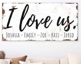 Farmhouse Wall Decor Personalized Family Sign Modern I Love Us Vintage Sign Bedroom Family Room Large Wall Art Rustic Faux Metal Canvas