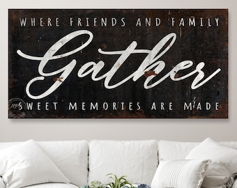 Vintage Sign Farmhouse Decor Gather Memories Table Modern Farmhouse Kitchen Wall Decor Dining Room Large Wall Art Rustic Home Decor in BLACK