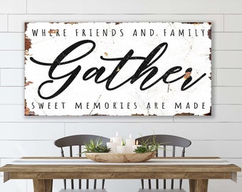 Farmhouse Wall Decor Art Gather Sign Memories Table Modern Farmhouse Decor Kitchen Wall Art For Dining Room Sign Large Rustic Wall Decor