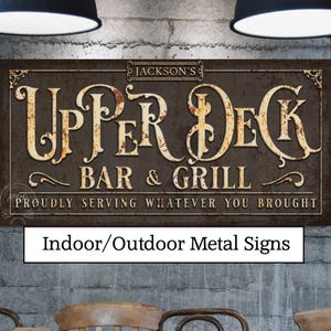 Patio Sign UPPER DECK Custom Personalized METAL Bar and Grill Sign Outdoor Vintage Garden Family Name Porch Pool Patio Yard Sign Backyard