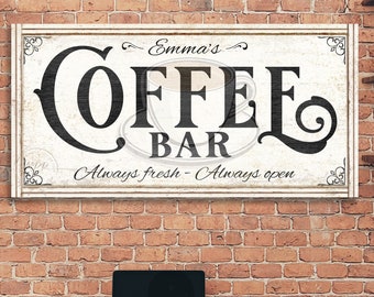 COFFEE BAR Sign Modern Farmhouse Home Wall Decor Where Friends and Family Gather Large Rustic Country Kitchen Wall Art by My Painted Porch