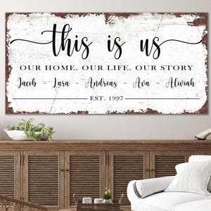 THIS IS US Sign Vintage Family Gift Custom Names Sign Farmhouse Wall Art Modern Housewarming Gift Home Decor Established Year Living Room