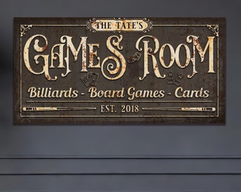 Custom PERSONALIZED Basement Home Bar GAMES ROOM Sign Vintage Large Vintage Rustic Canvas Wall Art Modern Farmhouse Decor My Painted Porch