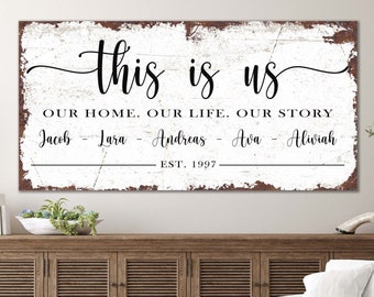 This Is Us Sign Custom Personalized Family Name Established Sign Living Room Wall Art Rustic Farmhouse Decor Modern Farmhouse Dining Room