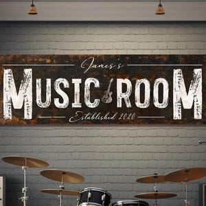 Music Room Decor Wall Art Recording Studio Vintage Sign Rustic Large Custom Canvas Farmhouse Decor Personalized Musician Music Lover Gift