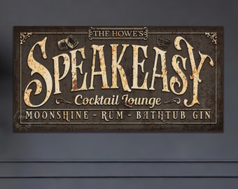 SPEAKEASY Decor Sign CUSTOM Basement Bar Decor In Vintage Faux Rusted Metal PERSONALIZED Large Rustic Canvas Wall Art Modern Farmhouse Decor