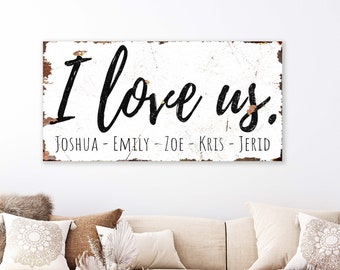 Personalized For Mom Family Name Sign Modern Farmhouse Decor I Love Us Custom Vintage Bedroom Large Wall Art Rustic Faux Metal Canvas Decor