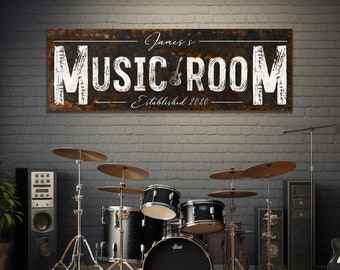 Music Room Decor Wall Art Recording Studio Vintage Sign Rustic Large Custom Canvas Farmhouse Decor Personalized Musician Music Lover Gift