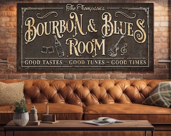 Personalized Bourbon Bar Wood Sign - Rustic Wall Plaque For Man Cave, Home Pub, Tavern Decor (8", 12", 18" Options)