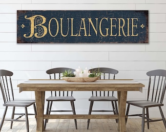 BOULANGERIE Sign French Bakery Paris Inspired Decor In Vintage BLUE Large Business Or Kitchen Canvas