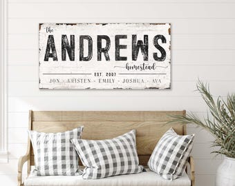 Last Name Family Sign Vintage HOMESTEAD Modern Rustic Farmhouse Decor Large Wall Art Print