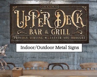 Patio Sign UPPER DECK Custom Personalized METAL Bar and Grill Sign Outdoor Vintage Garden Family Name Porch Pool Patio Yard Sign Backyard