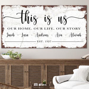 THIS IS US Sign Vintage Family Gift Custom Names Sign Farmhouse Wall Art Modern Housewarming Gift Home Decor Established Year Living Room