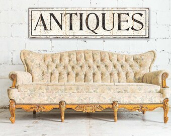 ANTIQUES Vintage Sign Farmhouse Decor Rustic Large Canvas Wall Art Print
